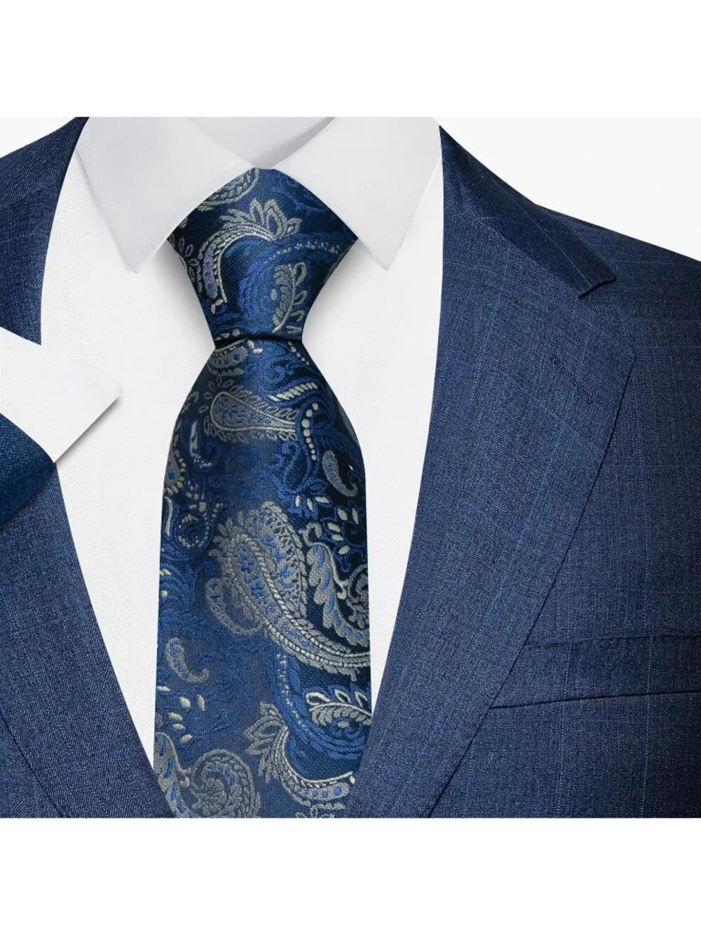 🆕Men Blue-Gray 100%Microfiber Paisley Jacquard Slim Formal Necktie For Wedding